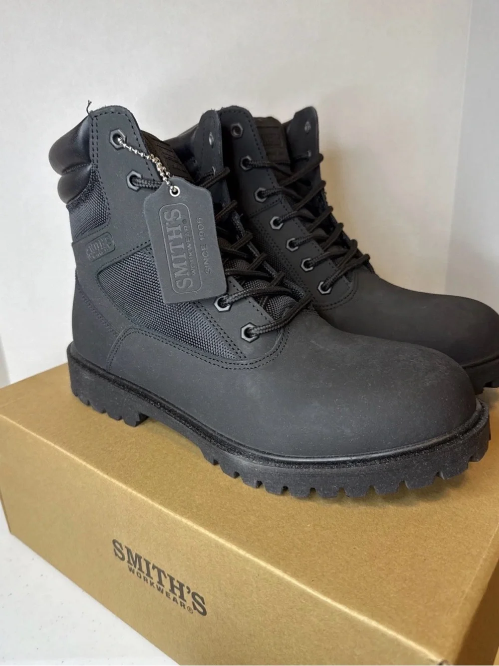 SMITH Black Men's Work Boots - Rugged Lace-Up Ankle Boots Mens 9